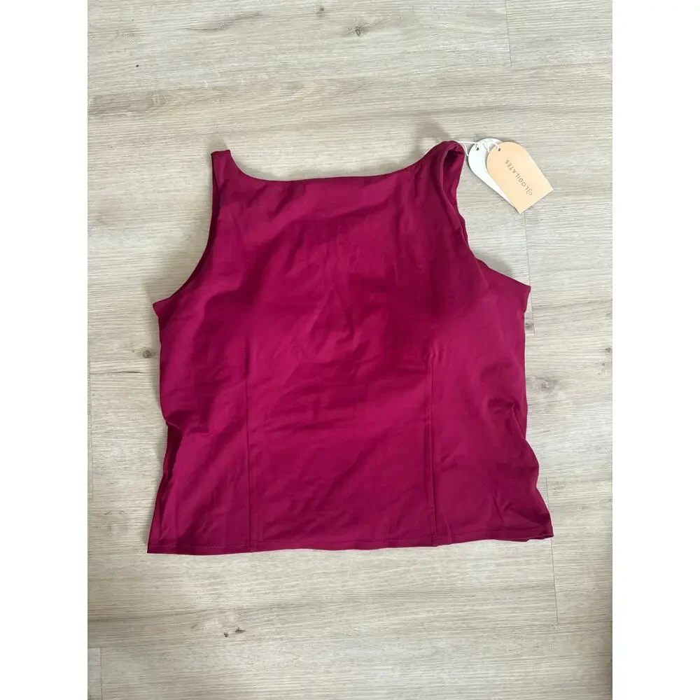 NWT Blogilates Women's Boatneck Criss Cross Tank Burgundy Athletic Size 3X